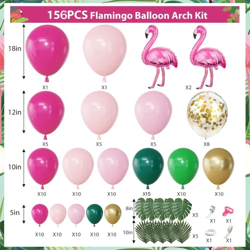 Miniatura 3 de Kit de Guirnalda de Arco de Globos de Flamenco Tropical de 156 Piezas, Globos de Lámina de Flamenco con Confeti Rosa Fuerte Verde Oscuro Rosa Claro