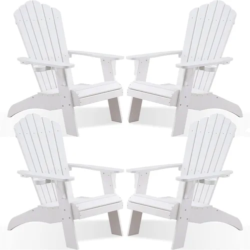 Miniatura 31 de Psilvam Silla Adirondack, silla para hoguera de madera de polietileno de gran tamaño con soporte para tazas, sillas de patio de soporte de 350 Blanco