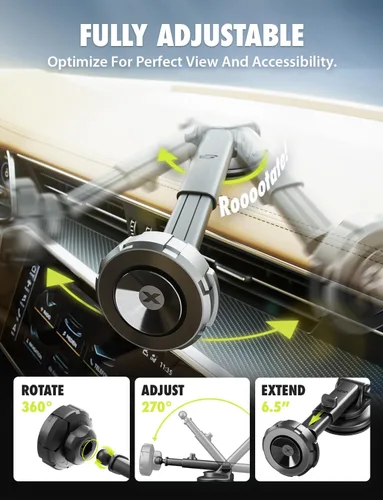 Miniatura 4 de Bracketron MagAlign Max - Soporte magnético para teléfono MagSafe para parabrisas y tablero, soporte magnético de teléfono de succión de vacío 360