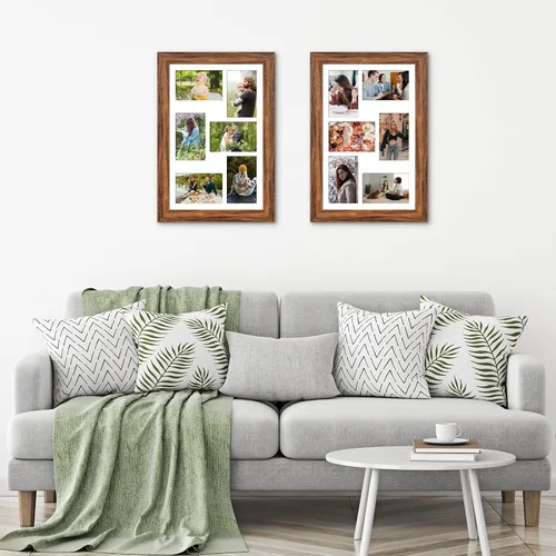 Miniatura 360 de Marcos de Fotos Collage de 13.5X15.5 con 7 Aberturas para Fotos de 4X6, Marco de Fotos Múltiples con Paspartú para Decoración de Pared, Grano