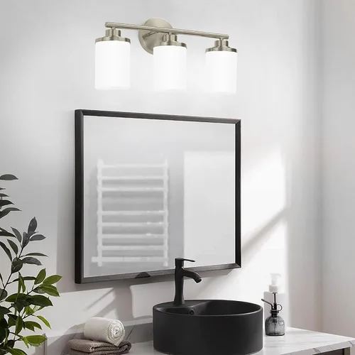 Miniatura 9 de Lámparas de baño, luces de baño negras mate, luz de tocador de 4 luces sobre espejo, moderna lámpara de tocador con vidrio esmerilado