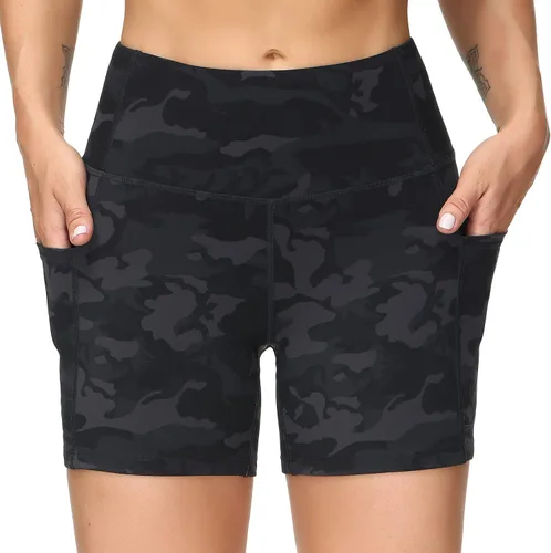 Miniatura 2 de THE GYM PEOPLE - Pantalones cortos de yoga para mujer, con cintura alta, control de abdomen y bolsillos profundos, para gimnasia, entrenamiento