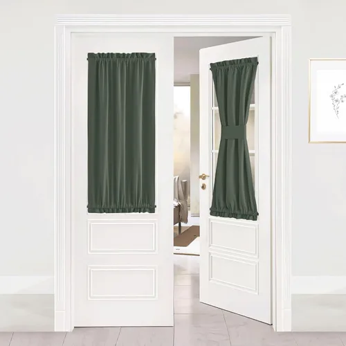 Miniatura 76 de NICETOWN Cortinas opacas unicolor con aislamiento térmico para puerta francesa, granja, oscurecimiento de habitación, puertas y ventanas de Marrón