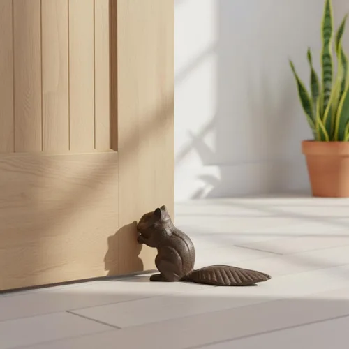 Miniatura 5 de Comfy Hour Tope de puerta de ardilla de hierro fundido resistente, tope decorativo de puerta de animal rústico para parte inferior de la puerta