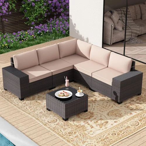 Miniatura 45 de Gotland Juego de muebles de patio de 8 piezas con mesa con fogón, muebles de ratán para exteriores para todo tipo de clima con respaldo alto de 2