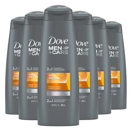 DOVE MEN + CARE Champú y acondicionador fortificante 2 en 1 para cabello resistente y más grueso, grueso y fuerte con cafeína ayuda a fortalecer el