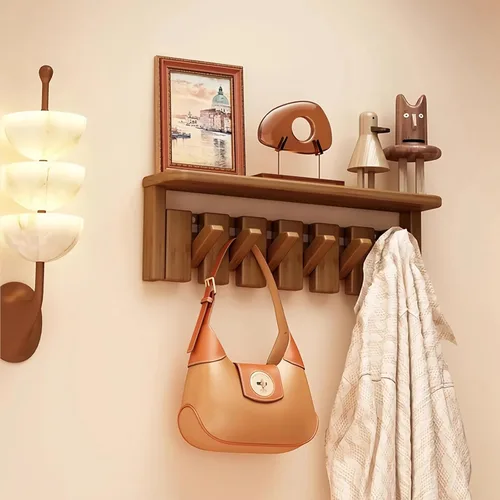 Miniatura 27 de Percheros montados en la pared, ganchos para llaves de piano, colgador de madera maciza natural, tela no tejida, perchas para armario, cocina