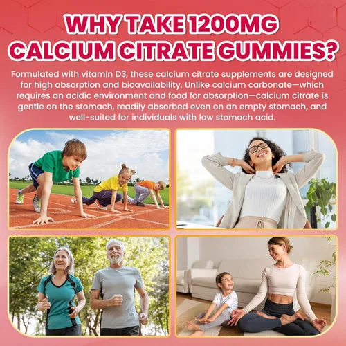 Miniatura 6 de Gomitas de citrato de calcio - Suplementos de 1200 mg de calcio en gomitas para mujeres y hombres con vitamina D3, K2, magnesio, zinc de alta