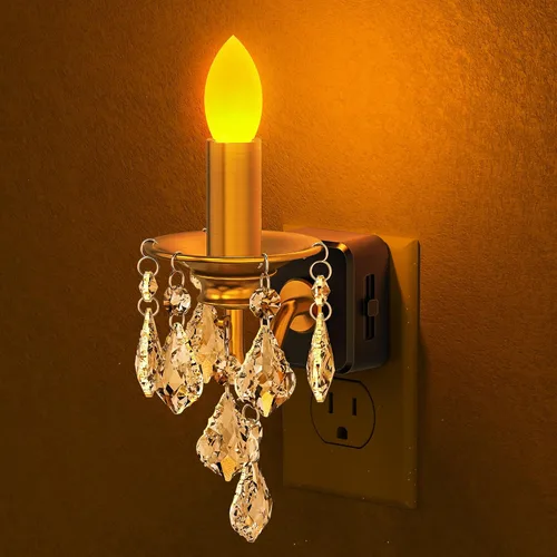 Miniatura 14 de Briignite Candelabro de luz nocturna enchufable a la pared, luz nocturna LED cálida con sensor de anochecer a amanecer, 0-100LM regulable, luz