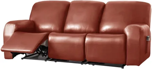 Miniatura 7 de Vctops - Funda elástica de 6 piezas para sofá biplaza reclinable, de cuero sintético impermeable, protector de muebles antideslizante con borde Negro