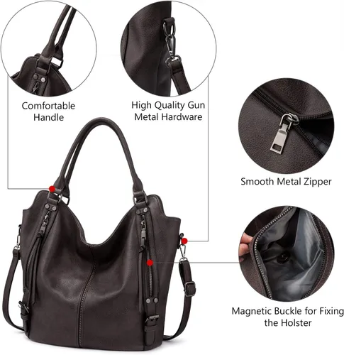 Miniatura 34 de Bolso Hobo oculto para mujer, de piel sintética, bolso cruzado de hombro, bolsa grande con funda desmontable