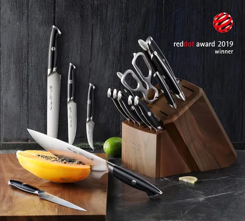 Miniatura 5 de Cangshan Thomas Keller Signature Collection - Juego de bloques de cuchillos de 17 piezas de acero forjado en polvo sueco, nogal, negro
