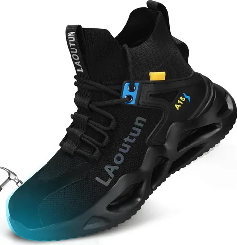LAoutun Zapatos con punta de acero para hombre, zapatos de trabajo, zapatos de seguridad, cómodos, ligeros, a prueba de pinchazos, zapatos de