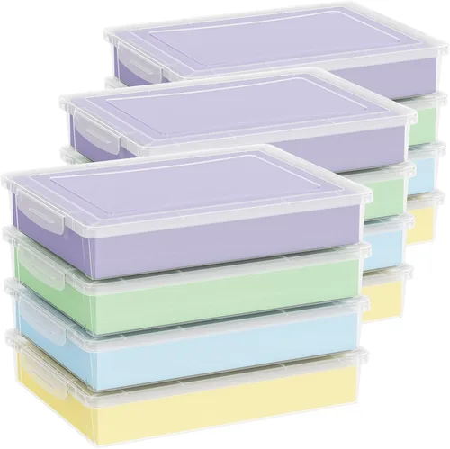 Miniatura 11 de Lifewit Paquete de 2 organizadores de papel, 12.6 x 9.1 in/12 x 9 pulgadas, caja de archivos de plástico multiusos con tapas de cierre, contenedores