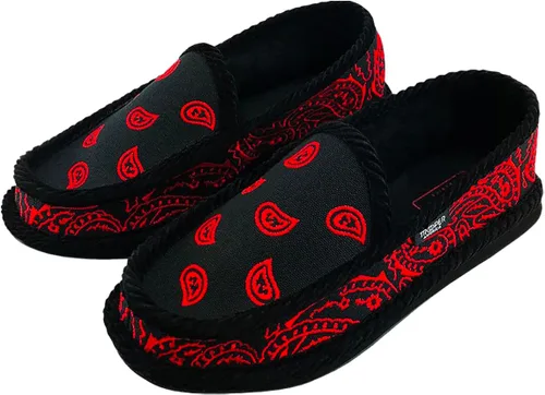 Miniatura 3 de Trooper America KS-002E - Bandana bordada negra y roja con estampado de cachemira para hombre Pantuflas acogedoras y coloridas Ultra acolchadas