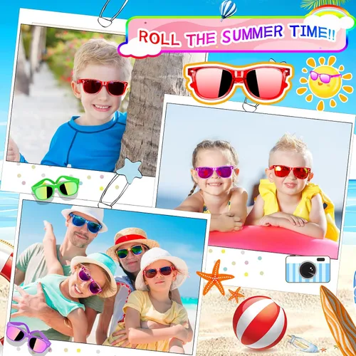 Miniatura 11 de Gafas de sol para niños a granel – Paquete de 16 recuerdos de fiesta de neón para niños y niñas de 3 a 8 años – Suministros para fiestas