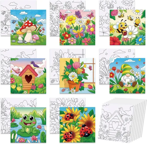 Miniatura 9 de Anseal 8 Paquetes Lienzos Predibujados de Navidad para Pintar, 8" X 8" Lienzo Preimpreso para Niños, Tableros de Pintura con Contorno Preestirado