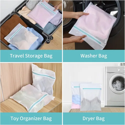 Miniatura 8 de OTraki Bolsa de lavandería de malla de 12 x 16 pulgadas, paquete de 2 bolsas pequeñas para calcetines de lencería para lavadora, malla fina suave