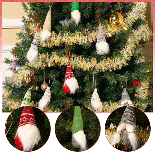 Miniatura 3 de 22 piezas de gnomos para árbol de Navidad, adornos colgantes hechos a mano, gnomos suecos Tomte, gnomos suecos, hechos a mano, gnomos de felpa, Papá