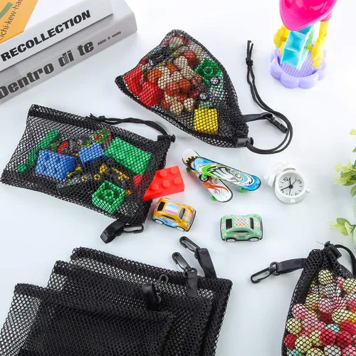 Miniatura 3 de 8 bolsas de malla negra con cordón y clips, pequeñas bolsas de malla de almacenamiento de nailon, bolsa para lavavajillas, bolsa de red para joyas