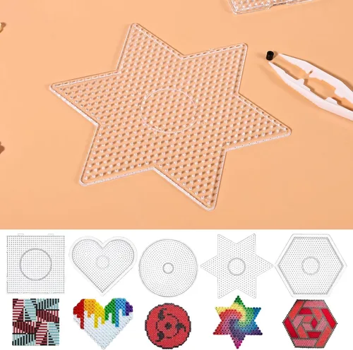 Miniatura 6 de Tableros de cuentas Perler, Dedoot 48 piezas de 5 mm de cuentas de fusible, tableros cuadrados transparentes de diseño Perler, 42 tableros + 6