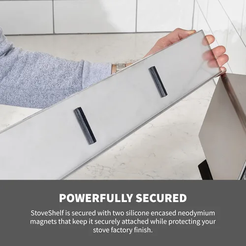 Miniatura 4 de StoveShelf Estante magnético de 24 pulgadas de longitud de apartamento con acabado de acero inoxidable para estufa de cocina, solución