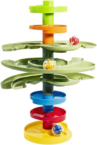 Miniatura 2 de WEofferwhatYOUwant Torre de Bolas Montessori de 2 Vías – Juguete STEM para Niños de 9 Meses o Más Diseño de Rampa Dual, Pistas Verdes Expandibles