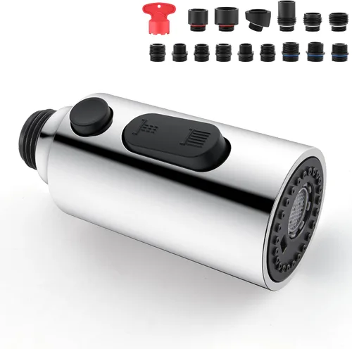 Cabezal de repuesto extraíble para grifo, cabezal rociador de 3 funciones para grifo de cocina, cabezal de grifo de fregadero cromado con 15 Cromo