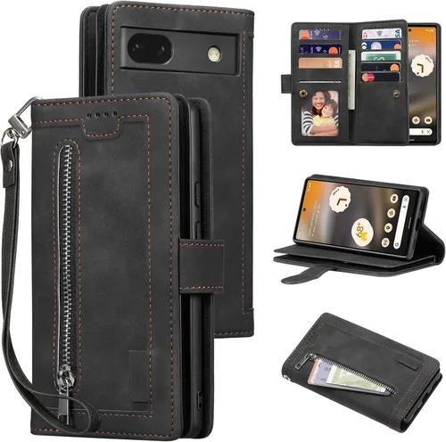 UEEBAI Funda tipo cartera para Google Pixel 6a 5G, Vintage Premium PU Funda de piel sintética con ranuras para tarjetas Cierre magnético Bolsillo