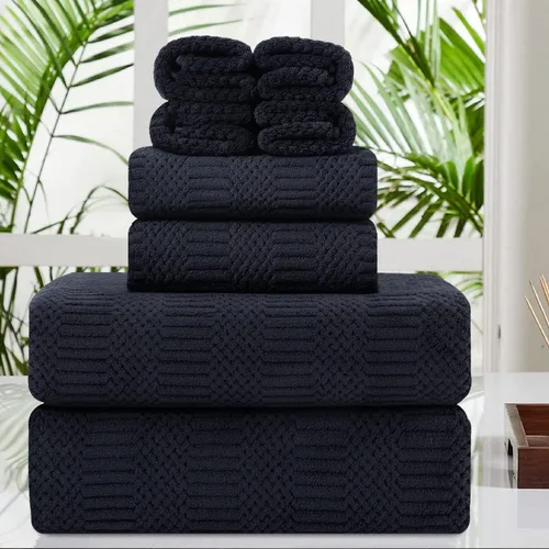 Miniatura 17 de Juego de 8 toallas de baño extra grandes azules - 2 toallas de baño extra grandes, 2 toallas de mano, 4 toallas faciales - 600GSM suaves, altamente