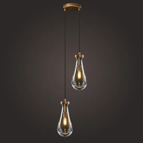 Miniatura 11 de Lámparas Colgantes de Gota de Lluvia para Isla de Cocina: Lámparas de Gota de Lluvia de Cristal de 2 Luces - Lámparas de Latón Dorado para sobre