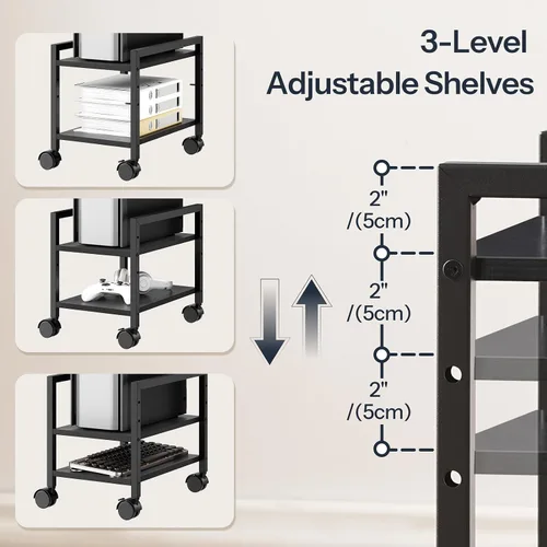 Miniatura 5 de HOOBRO Soporte para PC, soporte de torre de PC de 2 niveles que se adapta a la mayoría de torres de computadora, soporte de CPU para piso, altura