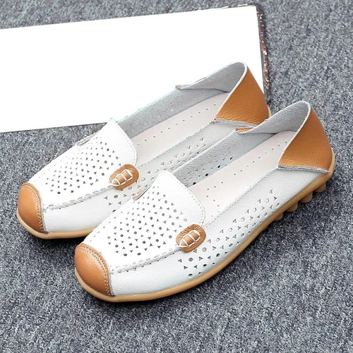 Miniatura 4 de Zapatos deportivos de moda para mujer, mocasines casuales de cuero con estampado floral, puntera redonda, huecos, tacón bajo, mocasines ligeros