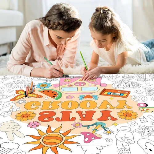 Miniatura 6 de Póster gigante para colorear para niños, con temática de Groovy, grande, grande, bohemio, hippie, libro de hojas para colorear para niños, escuela