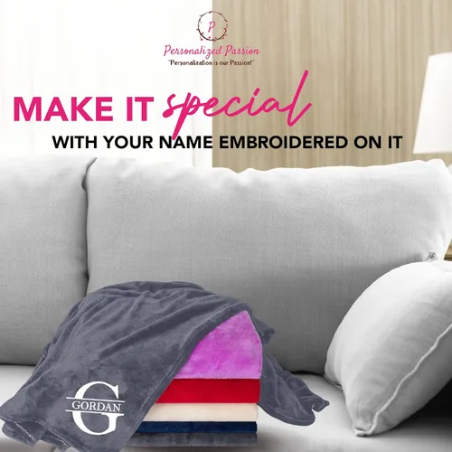 Miniatura 3 de Mantas Personalizadas de Pasión con Nombre y Inicial Monograma Personalizados - Súper Suaves y Acogedoras de Forro Polar - Manta Personalizada Rosa