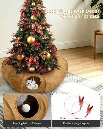 Miniatura 7 de Odoland Cama de túneles para gatos de interior con juguetes interactivos para gatos, tubo para gatos con cojín lavable para gatos pequeños