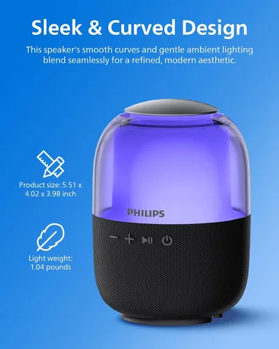 Miniatura 7 de Philips S2108 Altavoz Bluetooth portátil, 5 W RMS, 7 horas de reproducción, emparejamiento estéreo TWS, efectos de luz LED, carga USB-C, graves