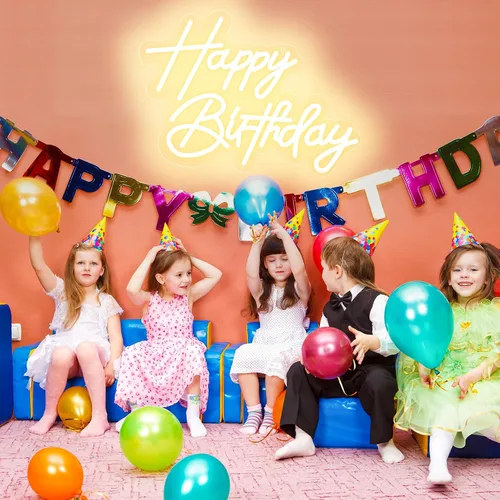 Miniatura 9 de Letrero de neón de feliz cumpleaños para decoración de pared, letrero de neón LED alimentado por USB con brillo regulable, ideal para fiestas