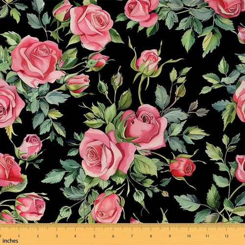 The Yard - Tela de rosa rosa de estilo romántico floral para amantes de la costura, flores de jardín botánico, hojas de tela para decoración de