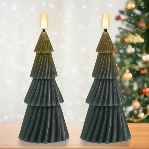 Miniatura 12 de Velas de Cristal sin Llama de Árbol de Navidad con Control Remoto Temporizador Operadas con Batería Cera Real Mecha 3D LED Parpadeantes Velas