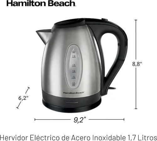 Miniatura 8 de Hervidor eléctrico de acero inoxidable 40885 de Hamilton Beach, 0.45 galones, rojo., Plateado