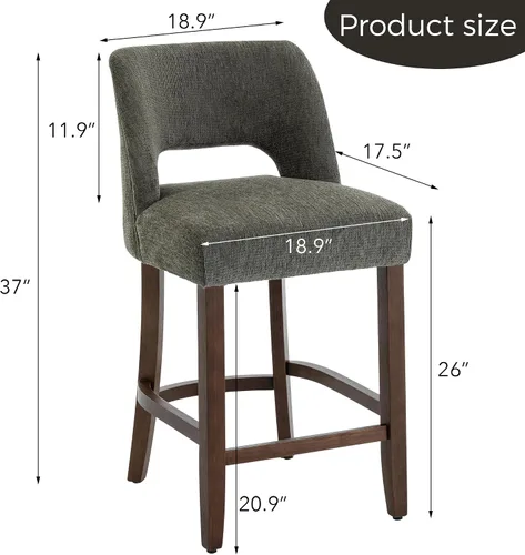 Miniatura 2 de VKNOW Juego de 2 Taburetes de Bar, Taburetes de Bar Tapizados de Altura de Mostrador, Taburetes Modernos de Mostrador con Patas de Madera para Isla