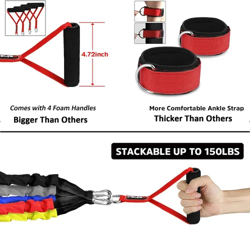 Miniatura 4 de Bandas de resistencia, juego de 15 bandas elásticas para ejercicio, tubos de resistencia de 20 libras a 40 libras con mangas protectoras de nailon