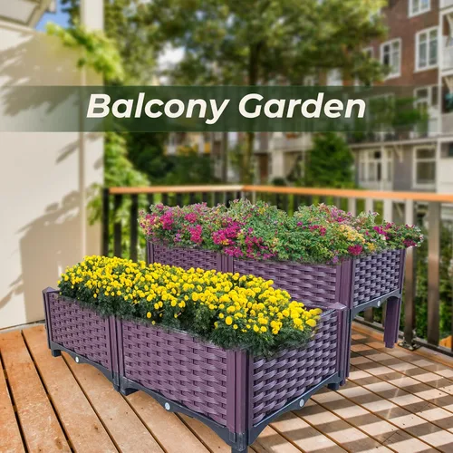 Miniatura 7 de Cama de jardín elevada de plástico de 4 piezas, cajas de cultivo, kit de caja de cuidado para plantas de interior y exterior, cajas de jardín