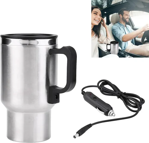 Miniatura 4 de Taza de calefacción para automóvil, taza de calefacción de viaje de acero inoxidable de 12 V 15.2 fl oz, taza de calefacción eléctrica para viajes