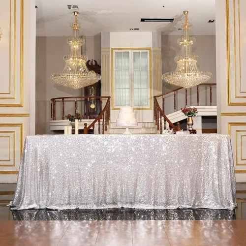 Miniatura 9 de PartyDelight Mantel de lentejuelas redondo de 50 pulgadas, color dorado claro, adorno de mesa para decoración de bodas, fiestas, cumpleaños