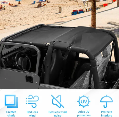 Miniatura 5 de RT-TCZ para Jeep TJ Parasol de Sol Techo de Malla Bikini Top Cover para Jeep Wrangler TJ 1997-2006 Negro
