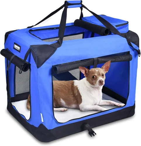 Miniatura 8 de JESPET Jaulas suaves para perros para mascotas, 3 puertas, plegables, con correas y tapete de forro polar para perros, gatos, conejos, uso
