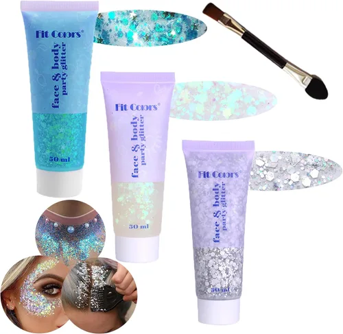 Miniatura 14 de Gel con purpurina para el cuerpo y la cara: Accesorios para conciertos de cantantes, disco, festival, rave, maquillaje con purpurina facial, 150 ml