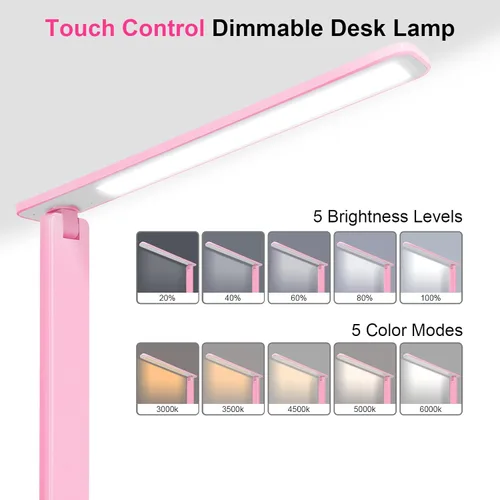 Miniatura 11 de Lámpara de escritorio LED White Crown, lámpara de mesa regulable, lámpara de lectura con puerto de carga USB, 5 modos de iluminación, control Negro